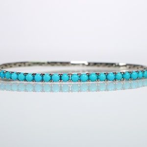 Genuine Turquoise Silver Bangle Bracelet